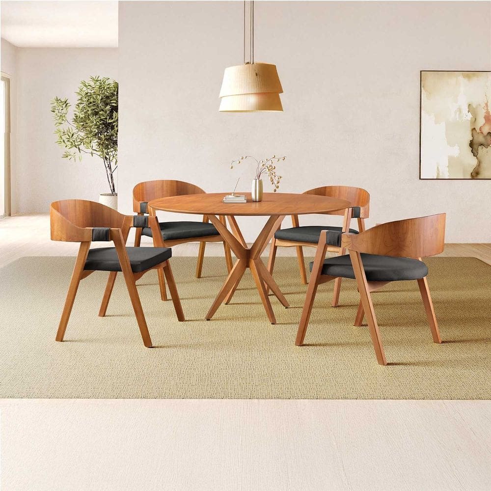 Conjunto de Mesa Redonda 120cm com 4 Cadeiras Luna Preto/Freijó