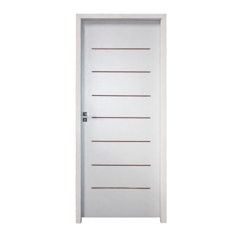 Kit Porta de Madeira 215x87cm Batente 7,5cm com Guarnição Cristal Primer Branco