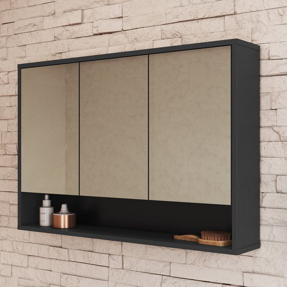 Armário Espelheira de Banheiro 3 Portas Bari Grafite