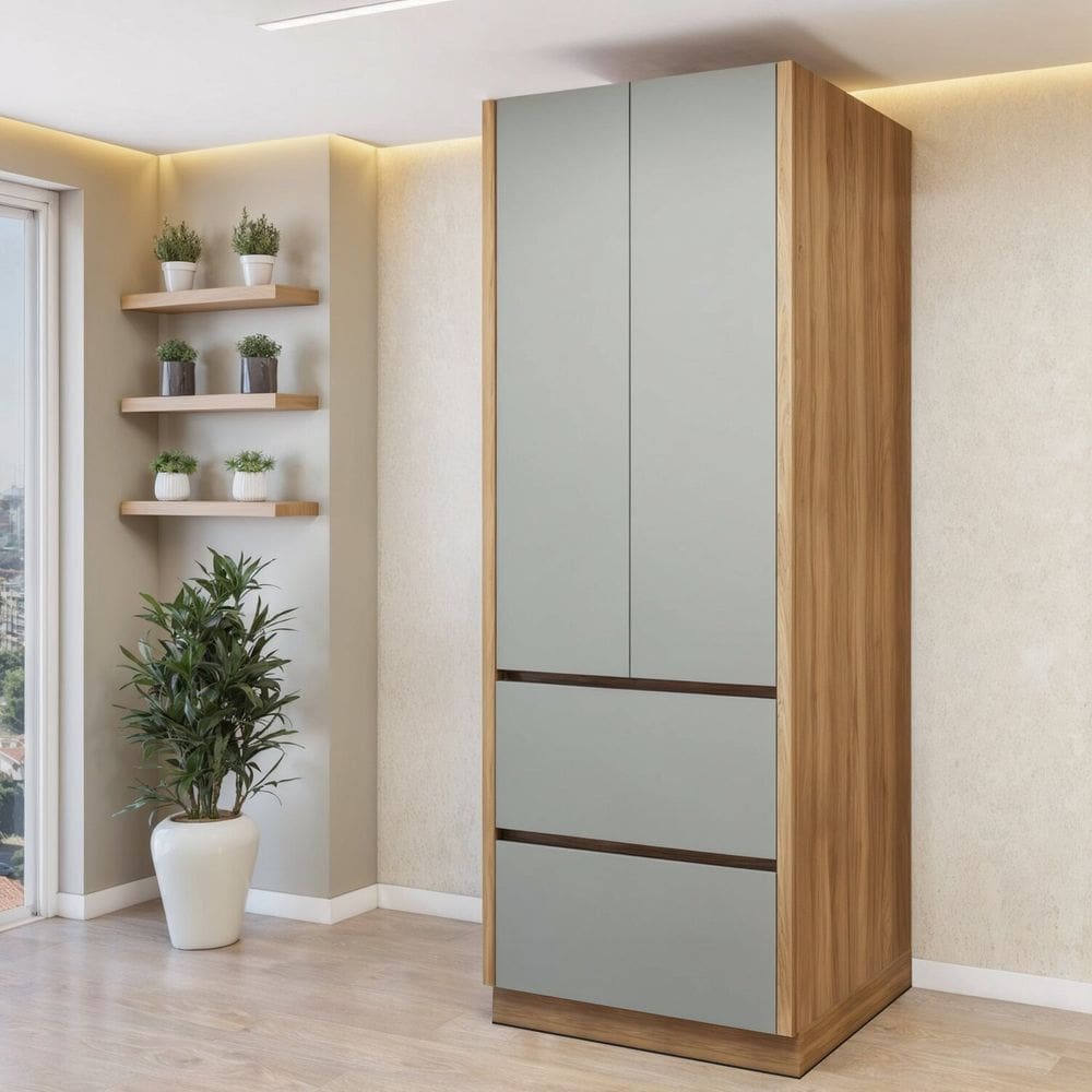 Paneleiro 2 Portas 2 Gavetas com Rodapé 70cm 100% Mdf Rainha Marrom/Verde