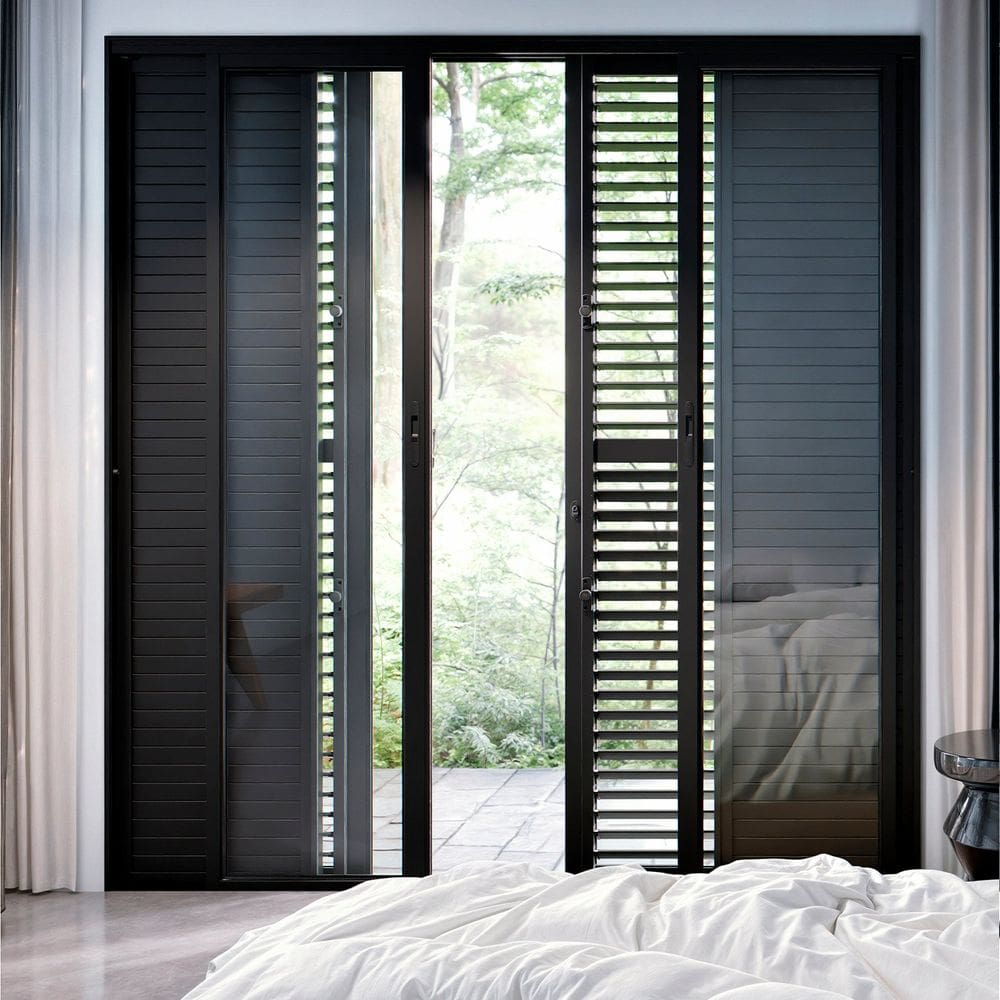 Porta de Alumínio Balcão de Correr Central Flex 214,5x200cm Lucasa Eccellente Preto