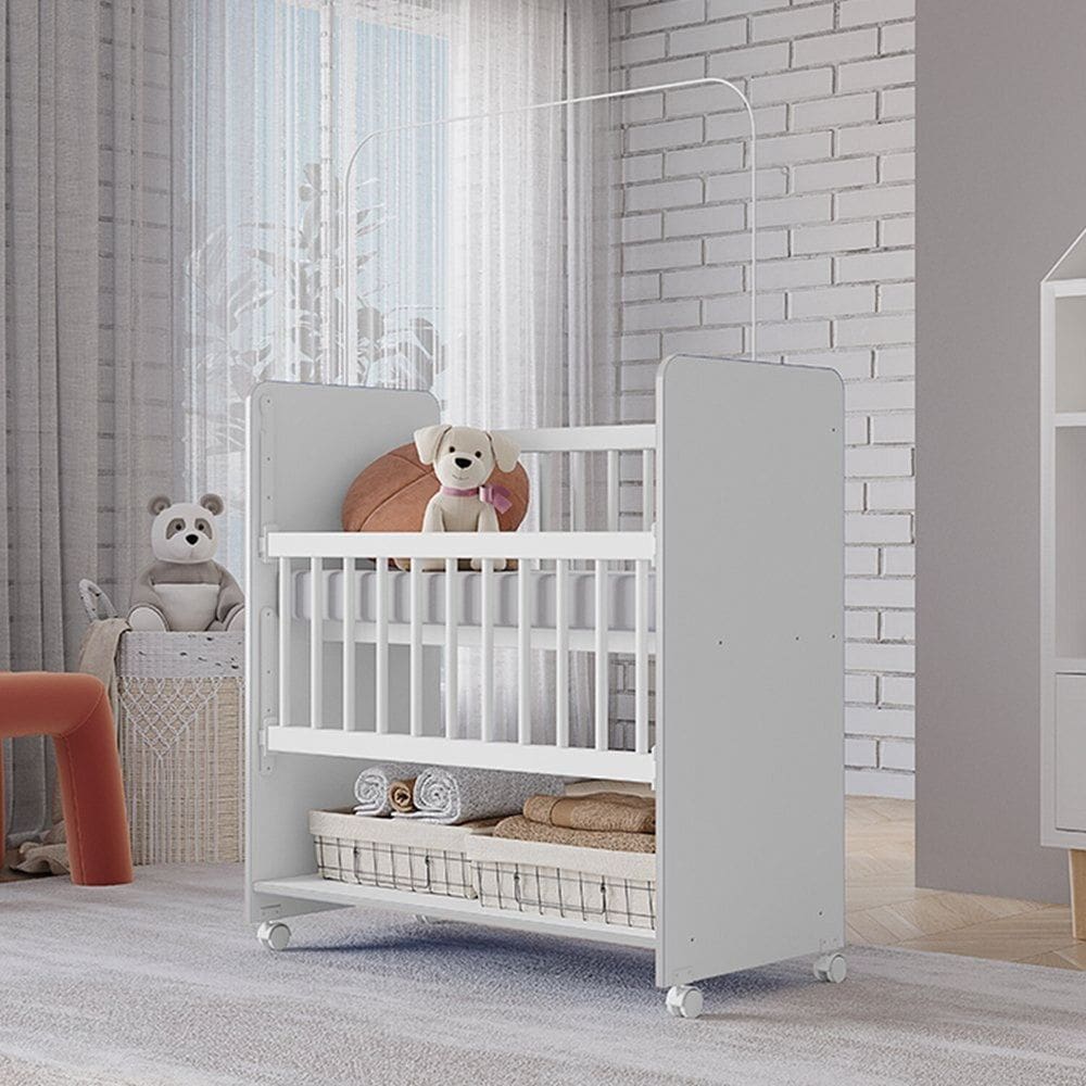 Mini Berço Grade Removível com Colchão New Baby Branco