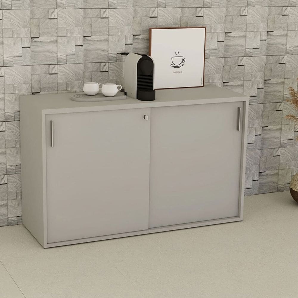Armário para Escritório Baixo 120cm X 74cm com 2 Portas de Correr e Chave Corporate Cinza