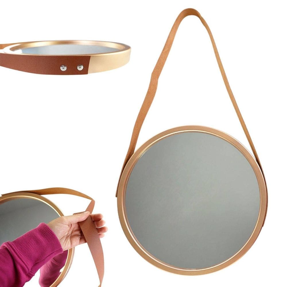 Espelho Decorativo De Pendurar Pequeno Redondo 33Cm Gold