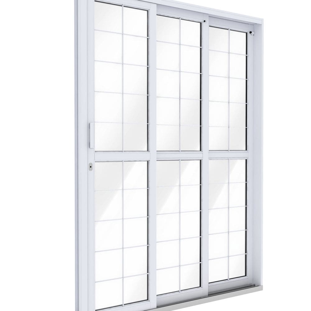 Porta Aço de Correr Lateral 3 Folhas com Grade Quadrada 213x150 Riobras Aço Pronto Branco