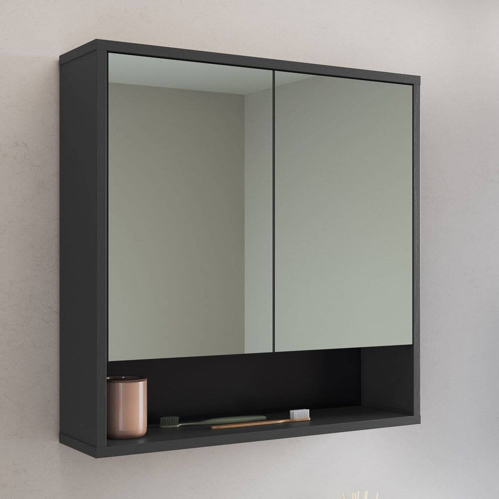 Armário Espelheira de Banheiro 60cm com 2 Portas 1 Nicho Bari Grafite