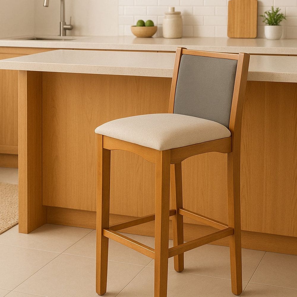 Banqueta Madeira Maciça Encosto Tela Sling Toscana Carvalho