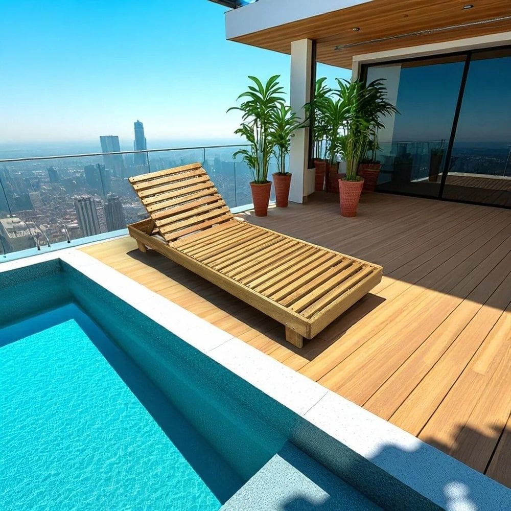 Espreguiçadeira de Piscina Reclinável de Madeira Maciça Tropical Madeiral Madeiral