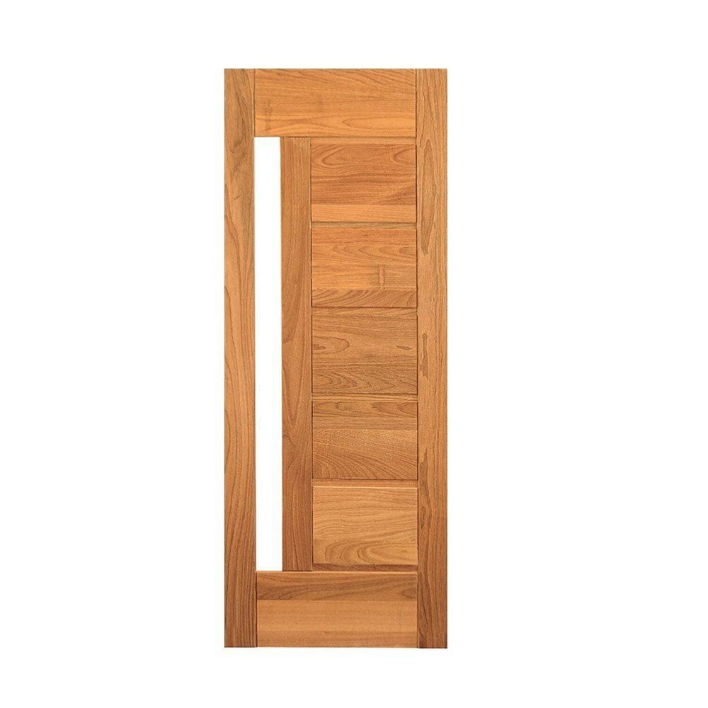 Porta de Madeira Maciça Tauari 210x92cm Réguas Horizontais Vidro Lateral Jomadi