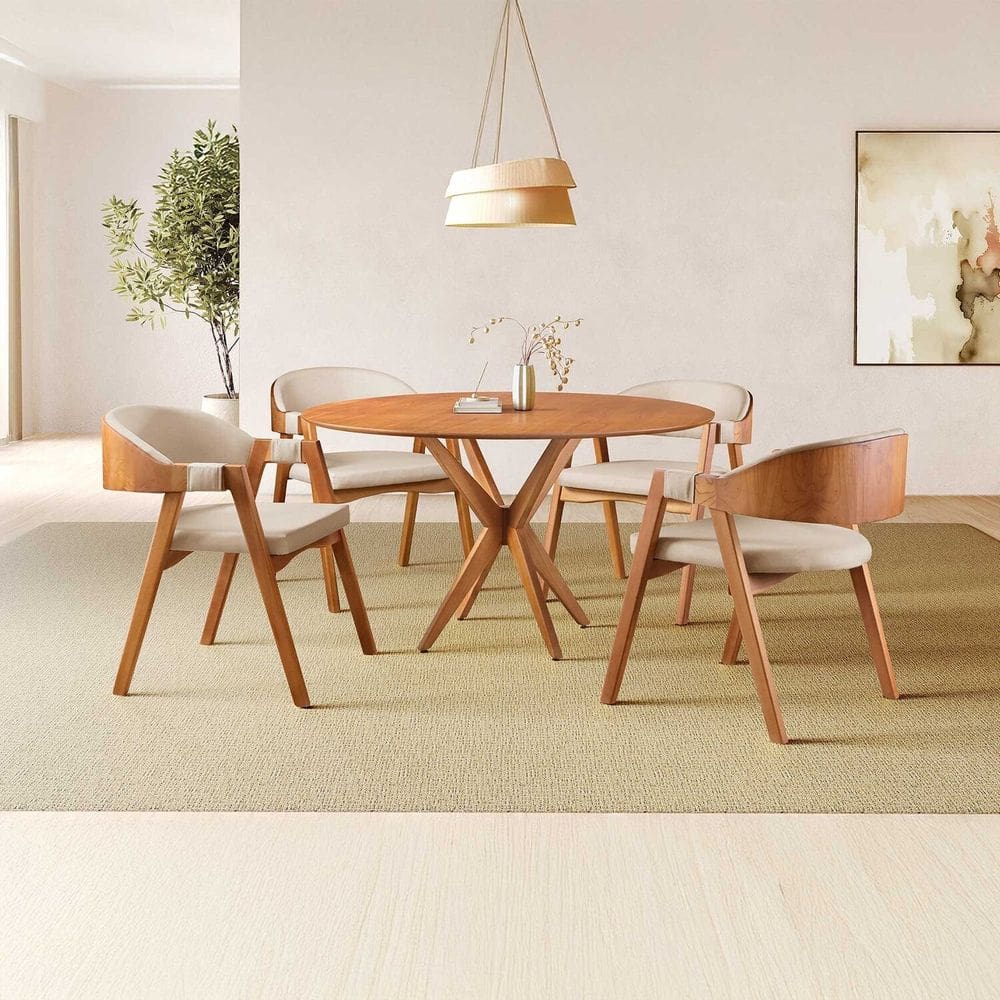 Conjunto de Mesa Redonda 120 Cm com 4 Cadeiras Gaia Bege