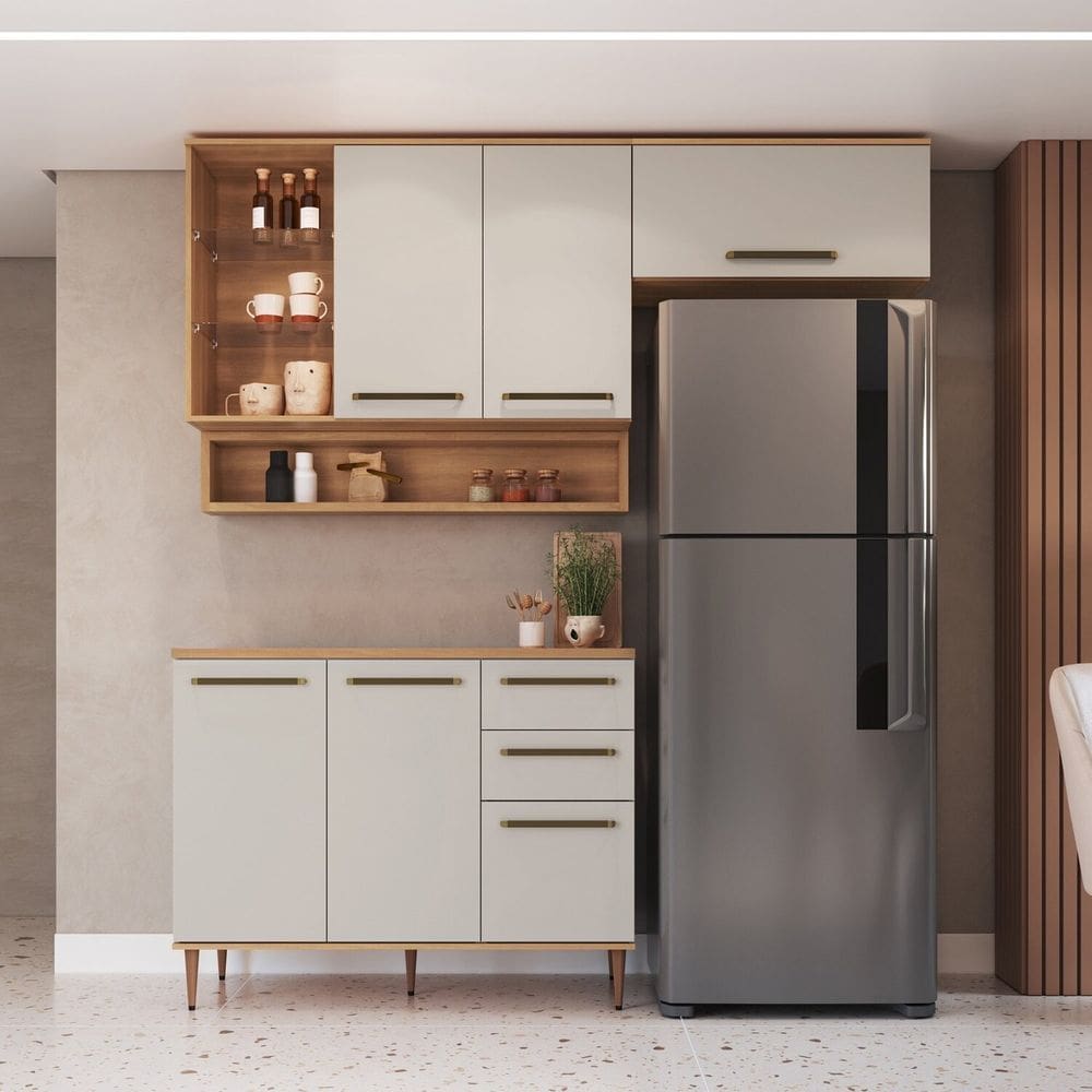Cozinha Compacta 5 Peças com Tampo 120cm e Nicho Decorativo Isabelle Freijó / Arenas