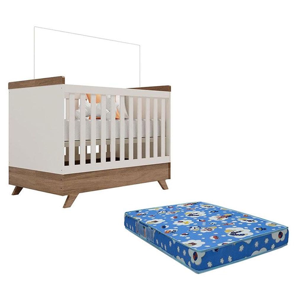 Berço Americano Vitória Off White Carvalho com Colchão Ortobom - Carolina