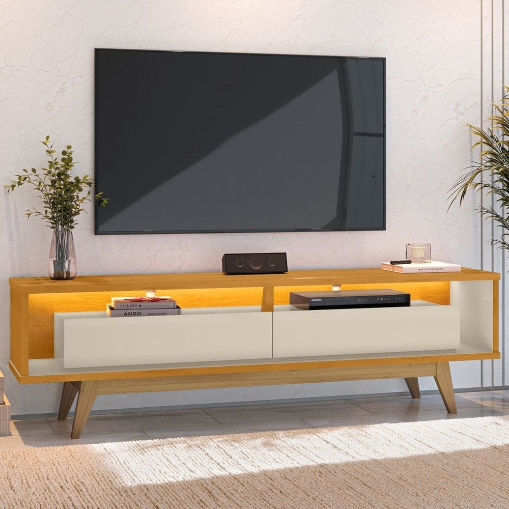 Rack para Tv 65 Polegadas com Led e 2 Gavetas Roma Cinamomo/Off White