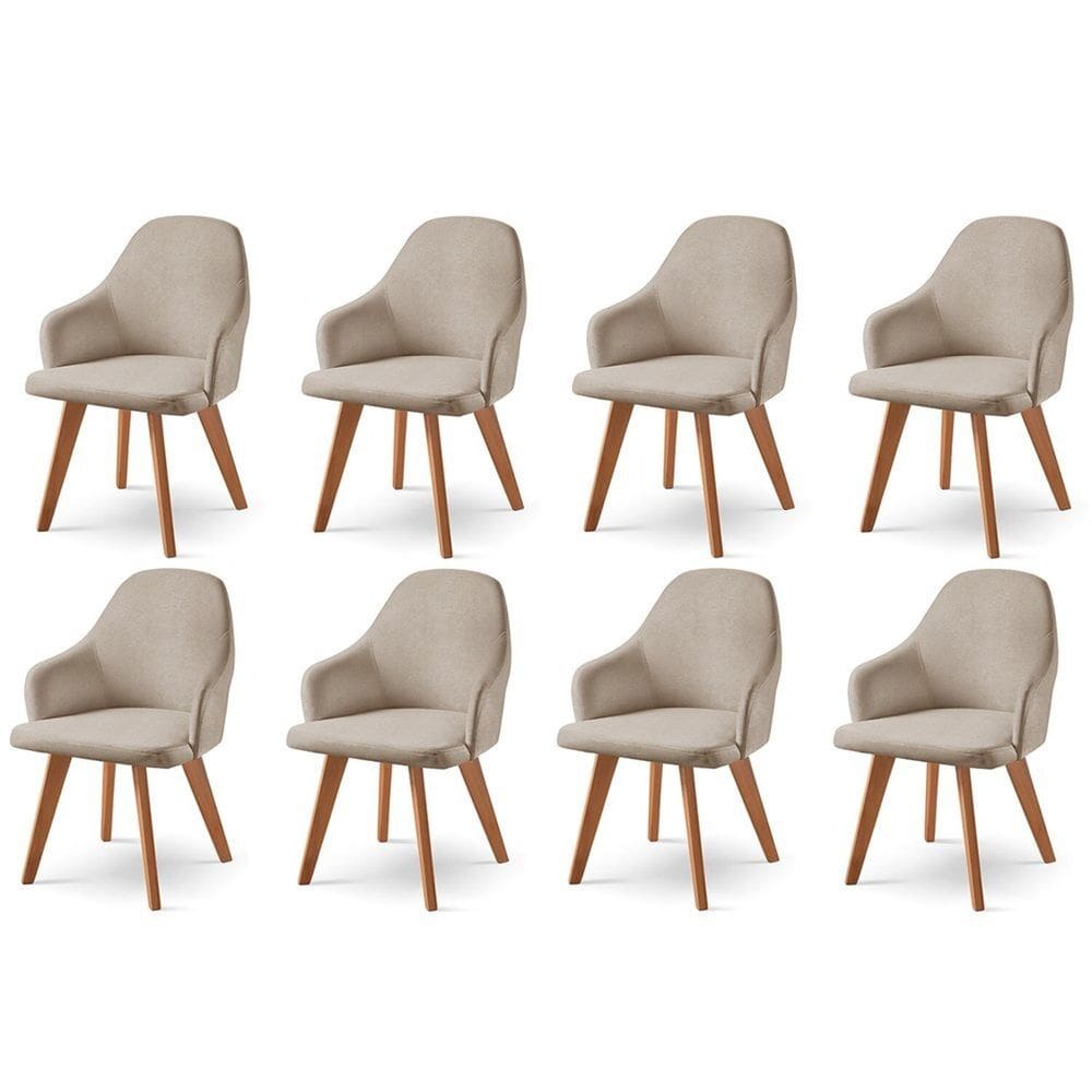 Kit 8 Cadeiras para Mesa de Jantar Manuela Bege/Freijó