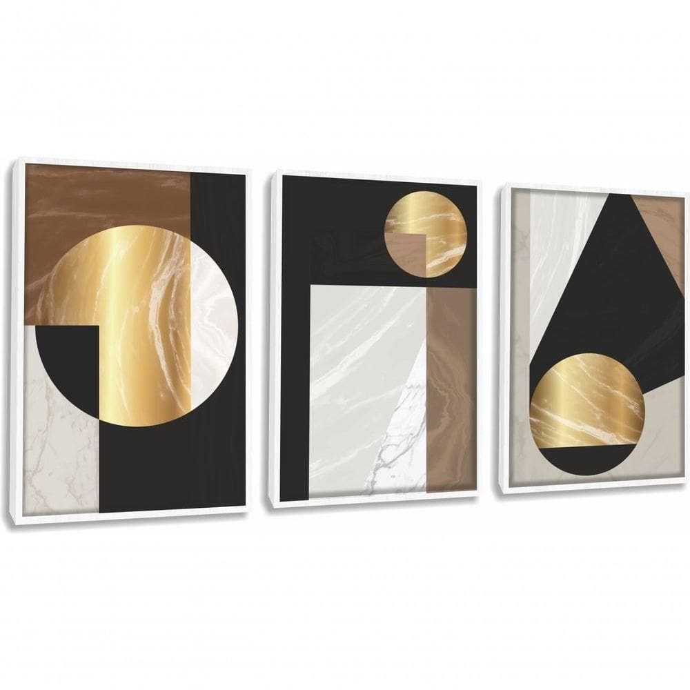 Quadro Decorativo Geométrico Abstrato Com Moldura Branco