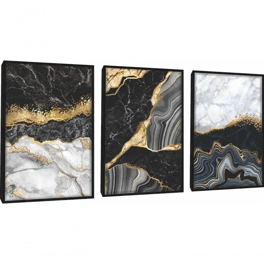 Quadro Decorativo Mármore Abstrato Com Moldura Preto