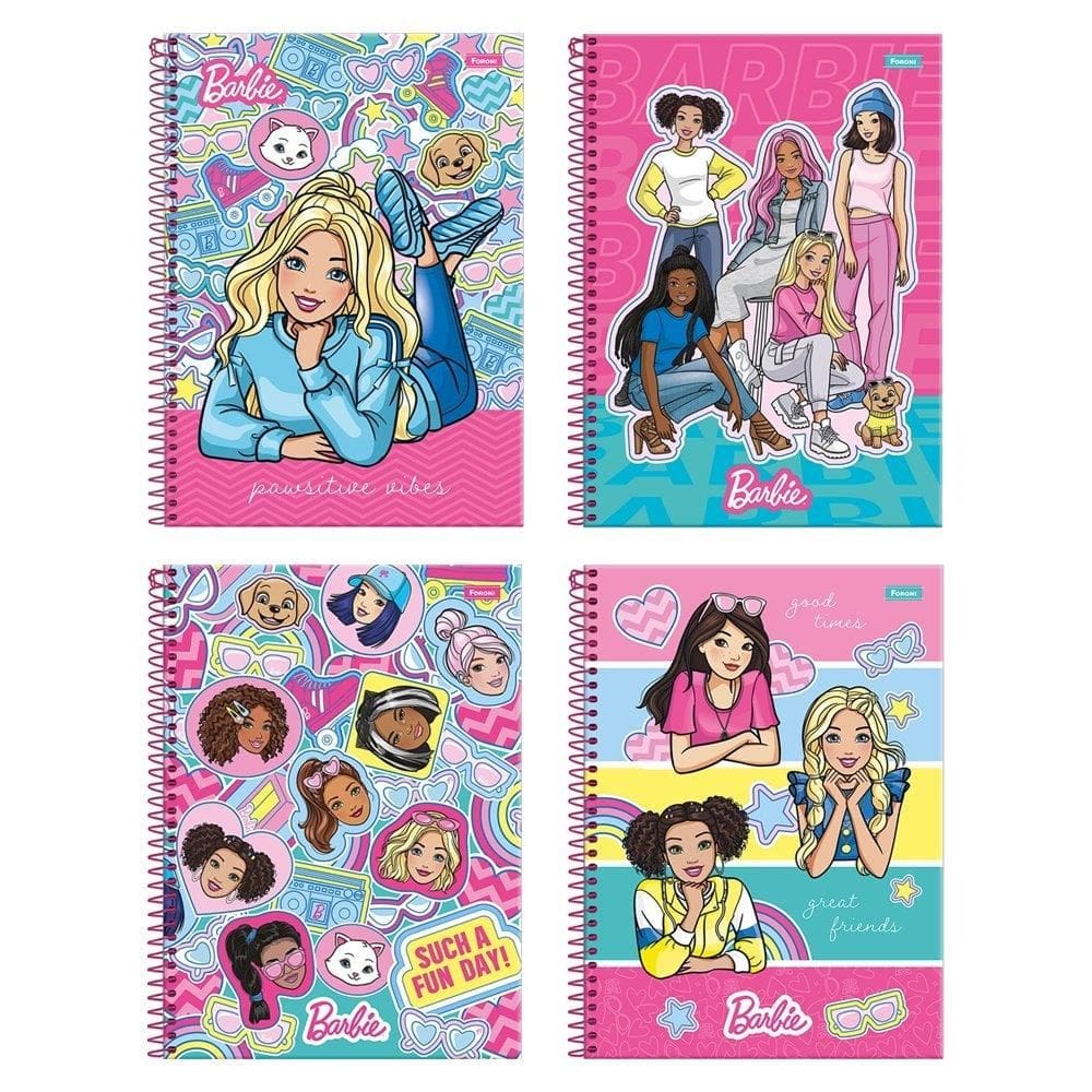 Caderno Espiral Universitario Capa Dura 01M Foroni Barbie Fit 4X80fls