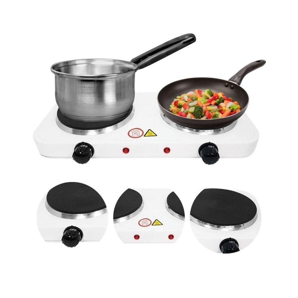 Fogão Elétrico Portátil 110V Branco Cooktop 2 Bocas 2000W