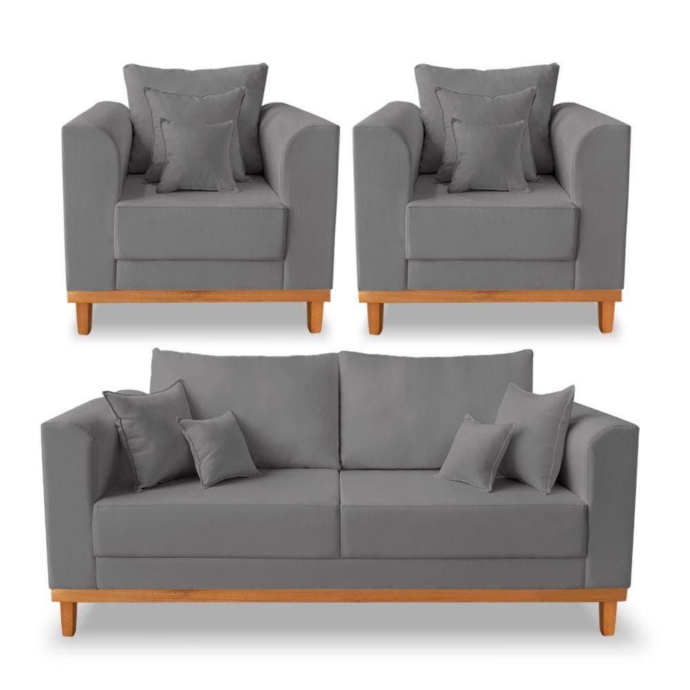 Kit Sofá 3 Lugares E 2 Poltronas Beny Viena Suede Cinza