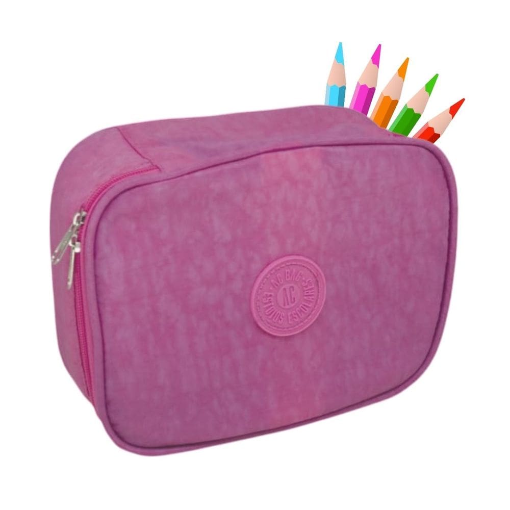 Estojo Box Escolar Grande Rosa 36 Espaços Organizador Caneta Gel Marcadores Texto Compasso Borracha