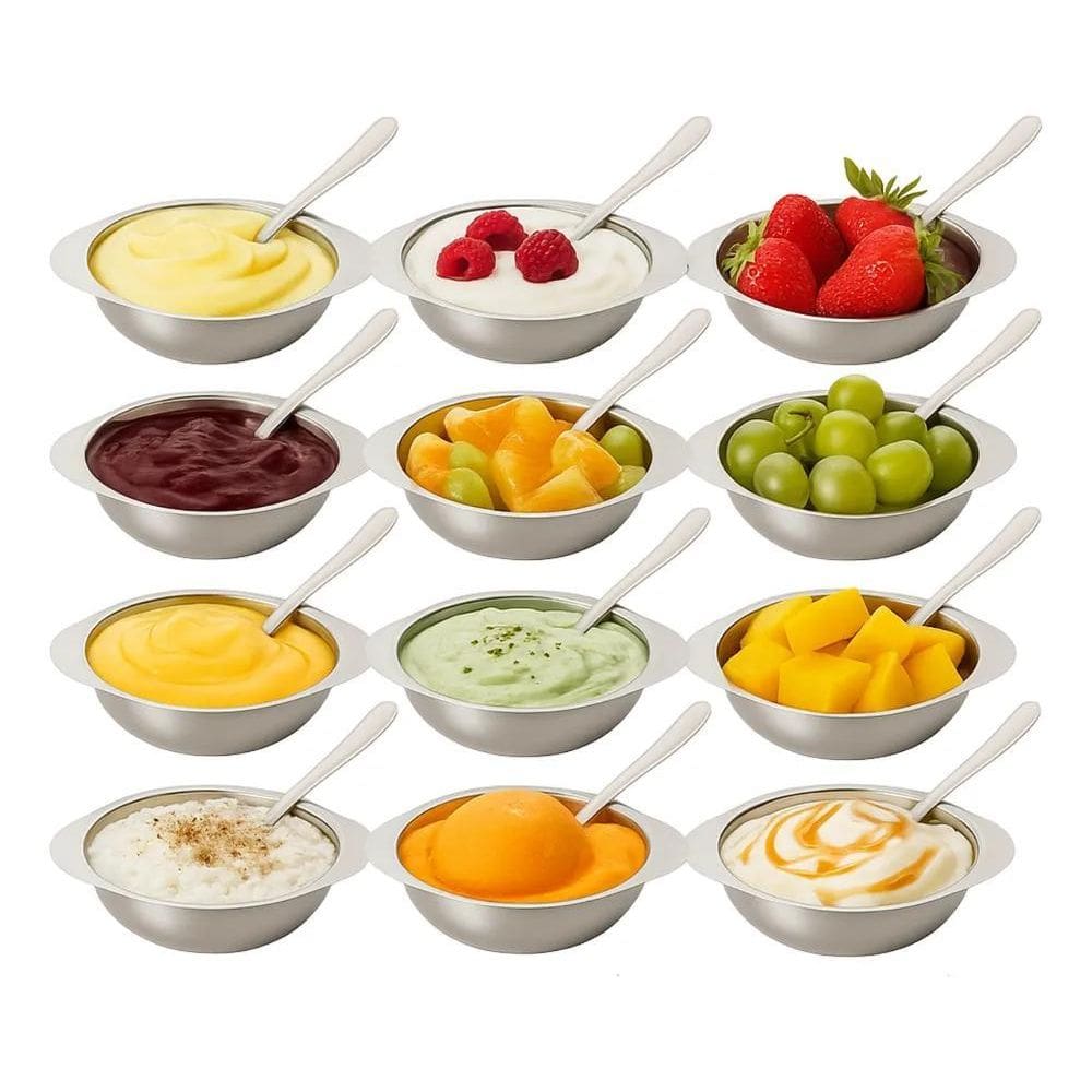 2X Conjunto Jogo De Sobremesa 24 Peças Inox Tigela Colher Po