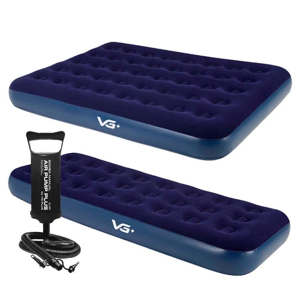 Kit 1 Colchão Inflável Casal E Solteiro Flocked Comfort Com Bomba Manual Vg Plus