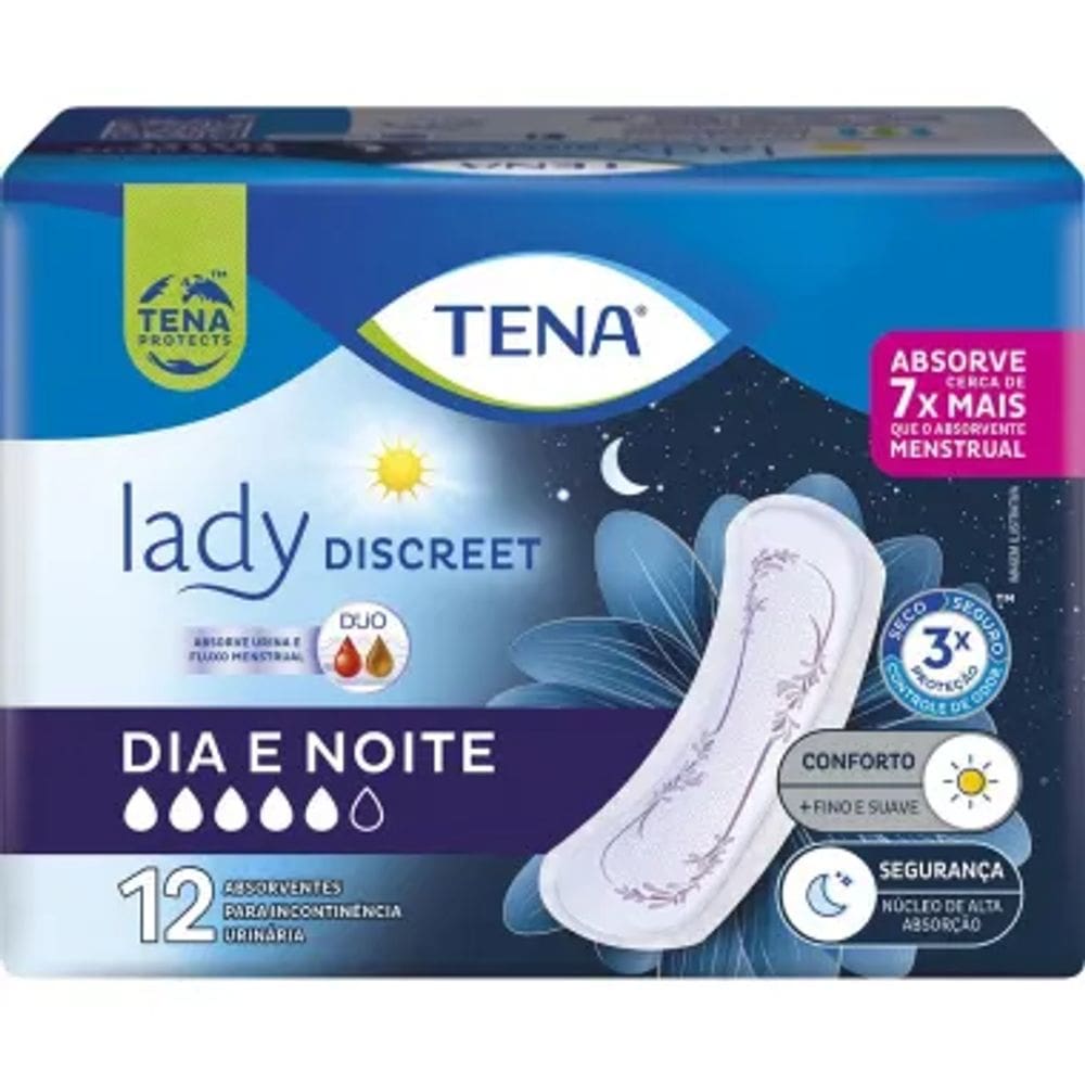 Absorvente para Incontinência Urinária Tena Lady Discreet Dia e Noite 12 Unidades