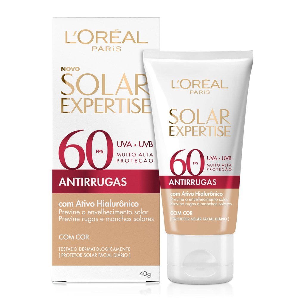 Protetor Solar Facial L`Oréal Solar Expertise Antirrugas FPS 60 com Cor 40g