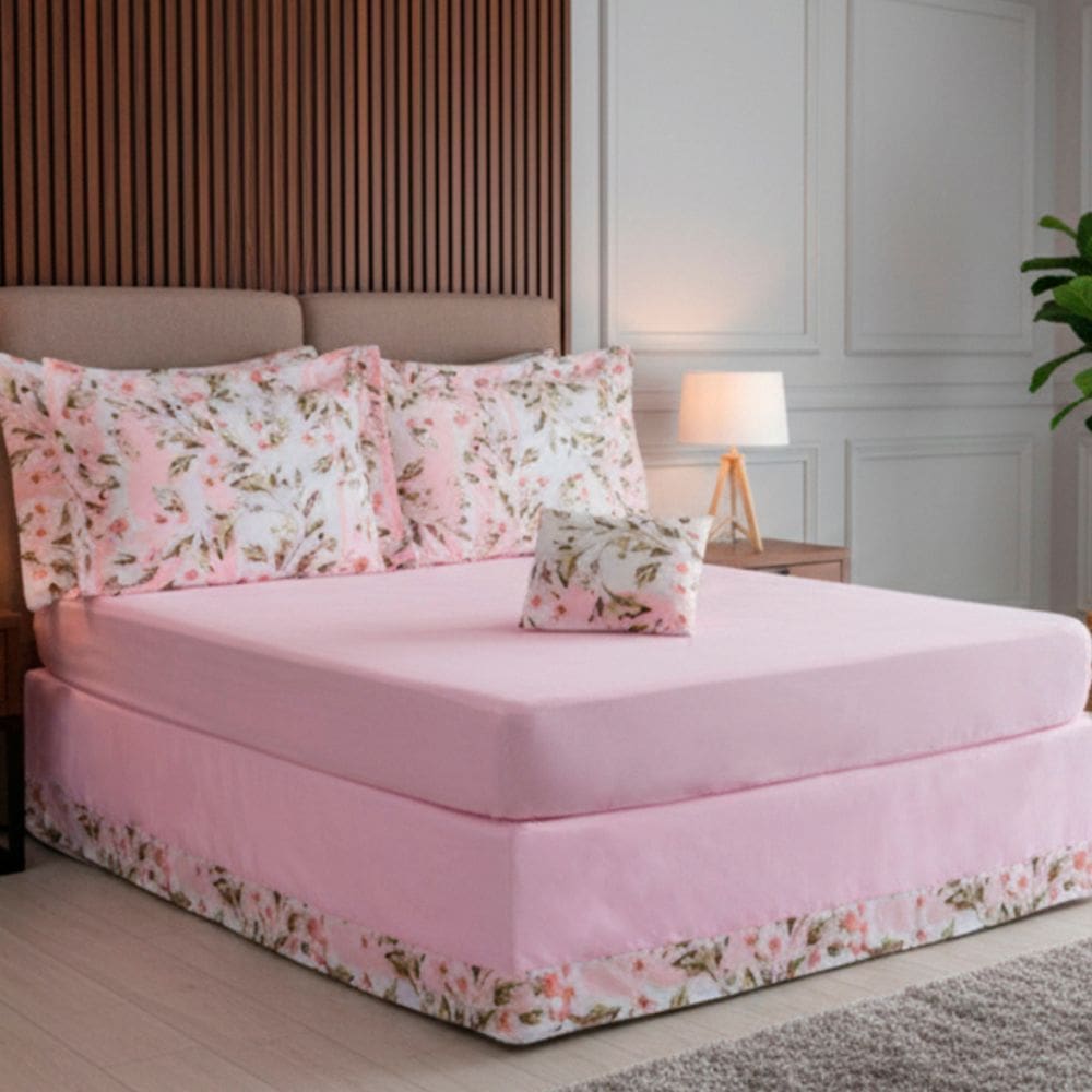 Jogo de Lençol Casal com Saia Cama Box 5 Peças