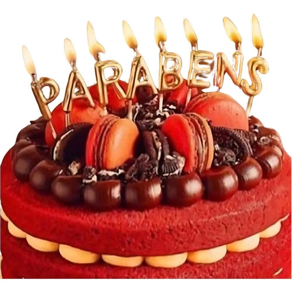Vela De Parabéns Dourada Letras Metalizadas Aniversário 8Un