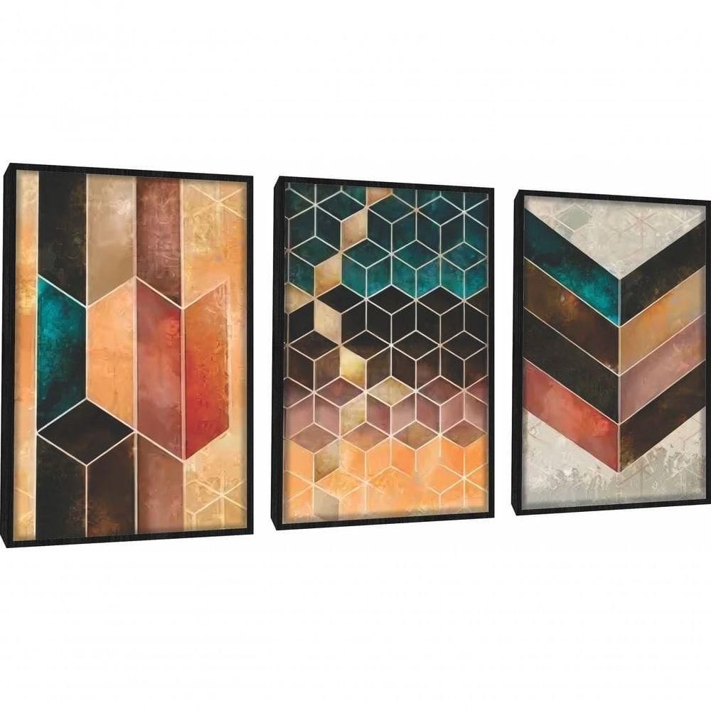 Quadros Decorativos Geometria Cubos Com Moldura Preto