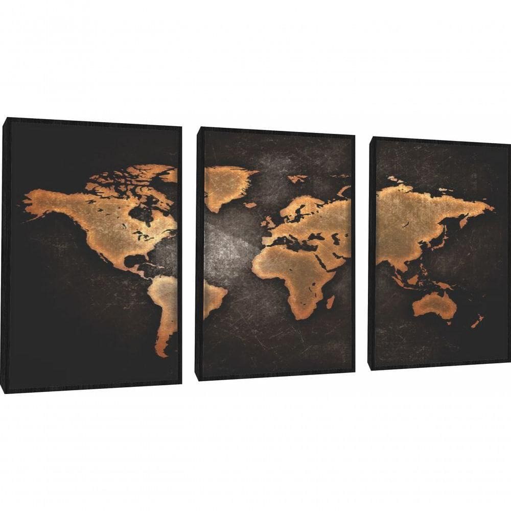 Quadro Decorativo Mapa Mundi Com Moldura Preto