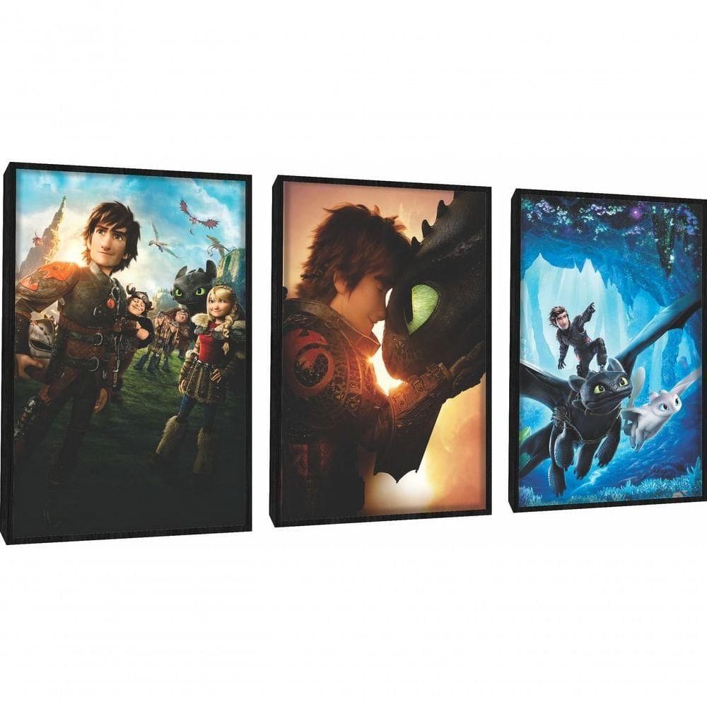 Quadro Decorativo Como Treinar Seu Dragão Com Moldura Preto