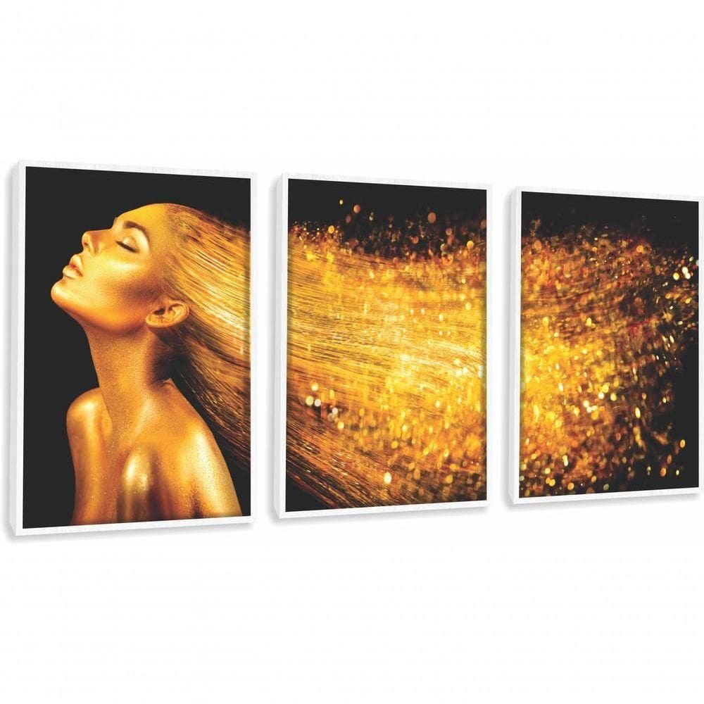 Quadro Decorativo Mulher Cabelo Gold Com Moldura Branco