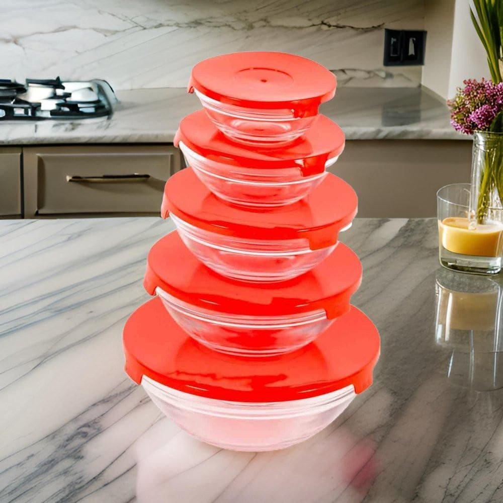 Conjunto 5 Potes De Vidro Com Tampa -