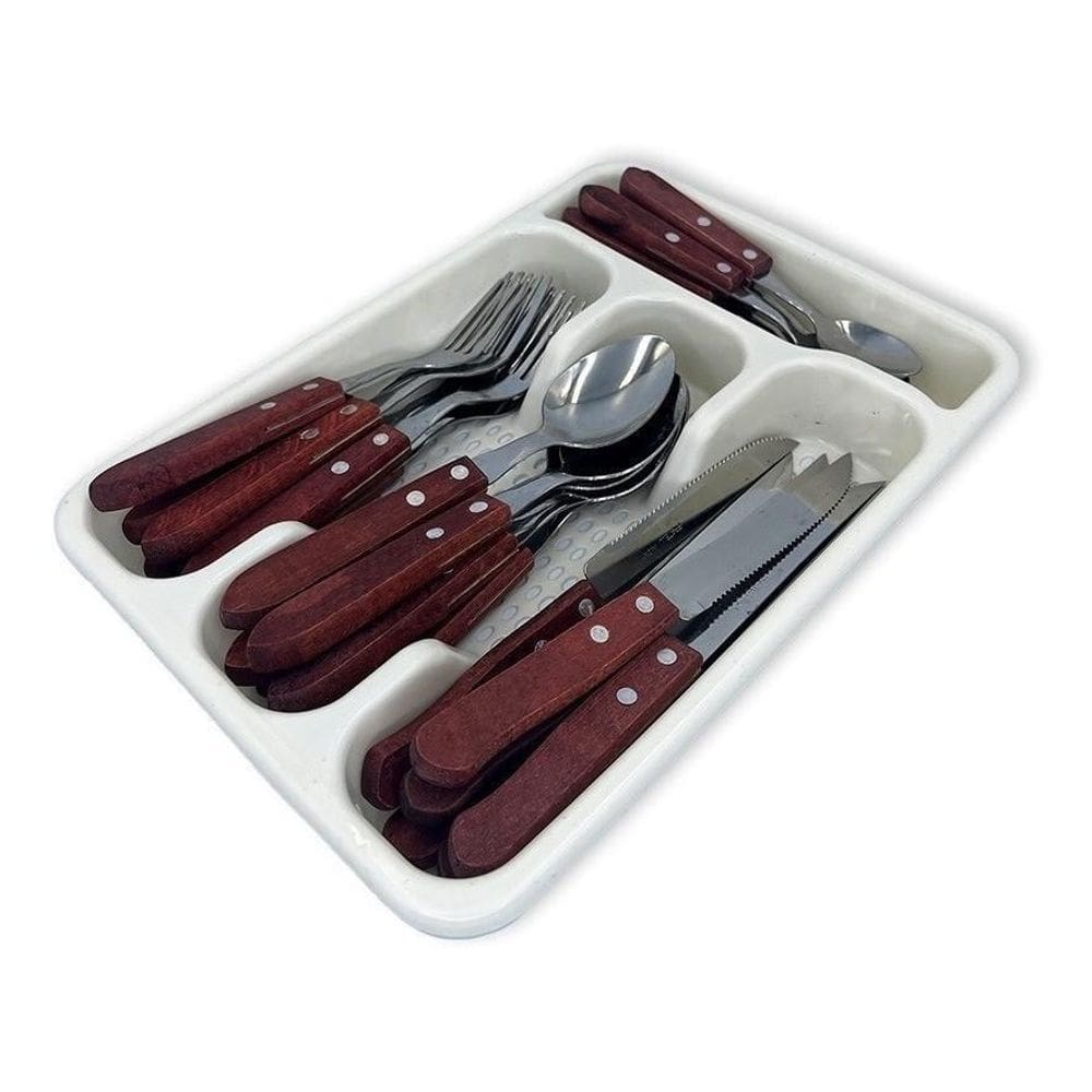 Jogo De Talher Faqueiro Madeira Porta Talher Com Divisória