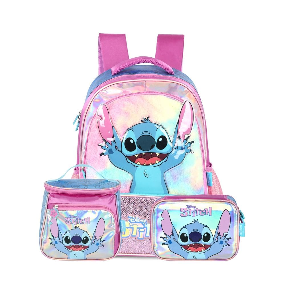 Mochila de Costas Lancheira Estojo Box Stitch Holográfico
