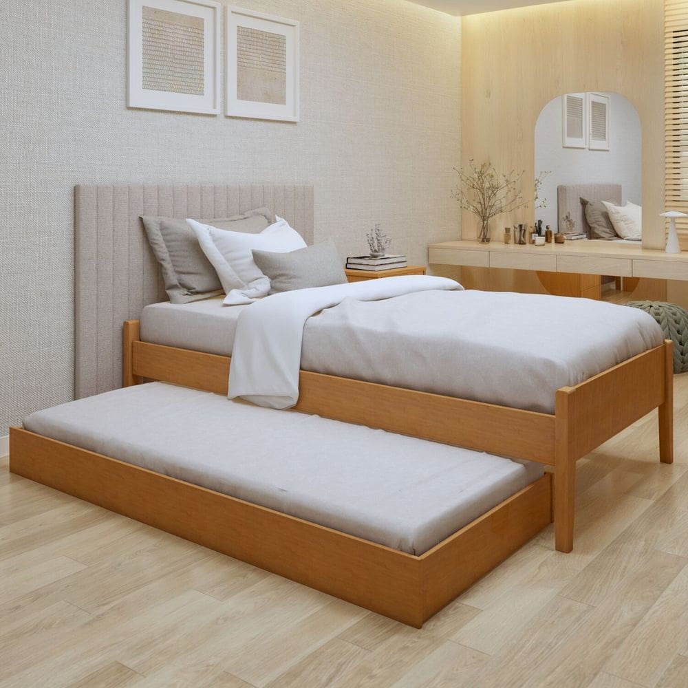 Cama de Solteiro Turca com Cama Auxiliar Move Amendoa