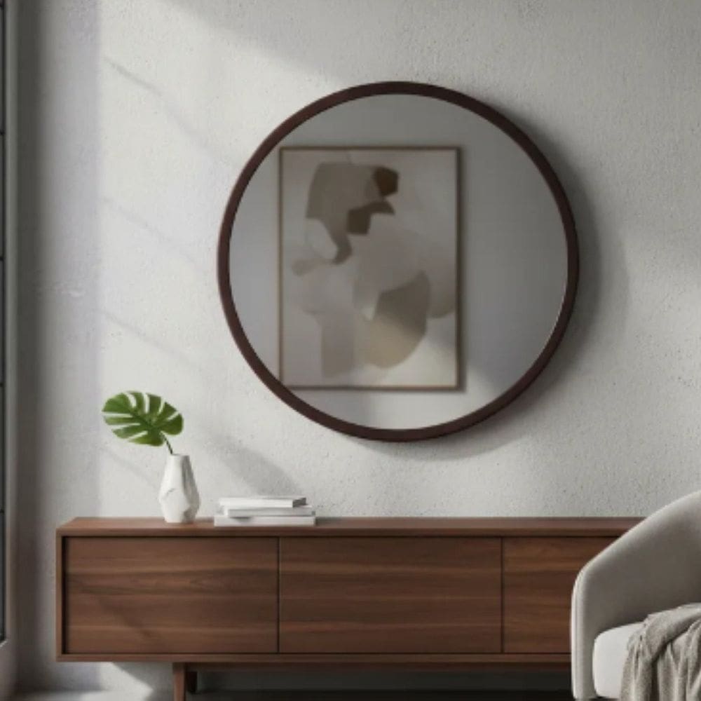 Espelheira Redondo 40cm Moldura Alumínio Basic Preto