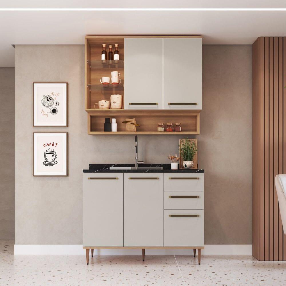Cozinha Compacta 3 Peças com Nicho Decorativo Isabelle Freijó / Arenas