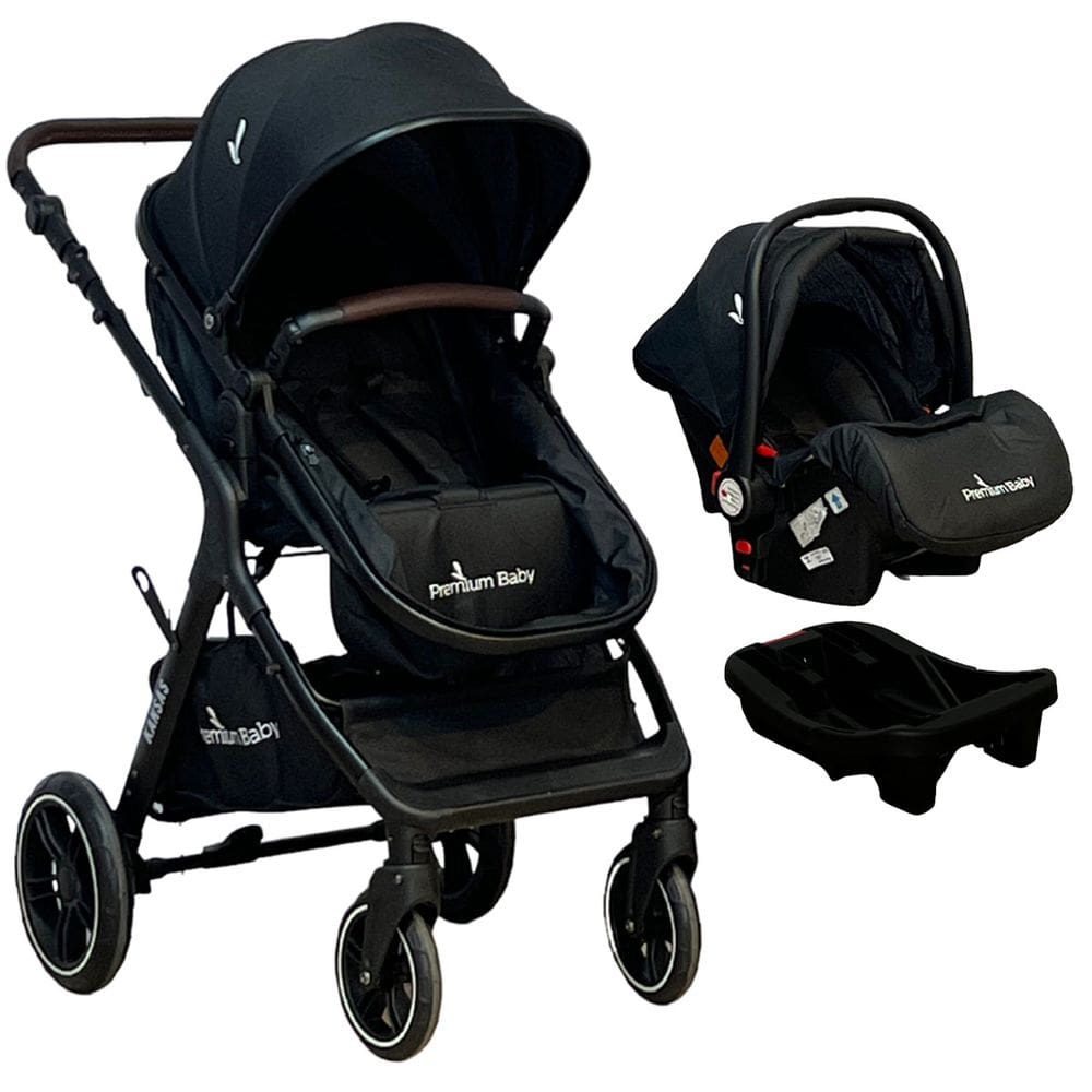 Carrinho de Bebê Premium Baby Kansas 3 em 1 Berço Passeio Moisés com Bebê Conforto Travel System TRIO 0 a 15 Kg Preto com Base para Carro