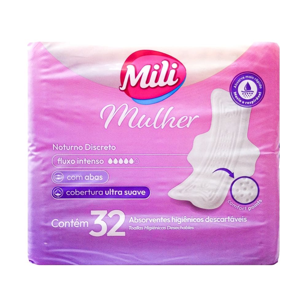 Mili Absorvente Mulher Noturno C/Abas Cobertura Suave C/16 Un.