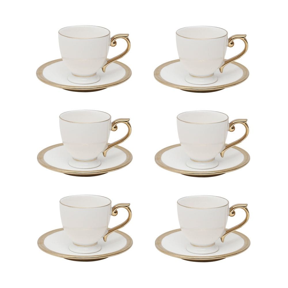 Cj 6 Xícaras P/Café C/Pires de Porcelana Paddy Branco/Dourado 90ml Wolff