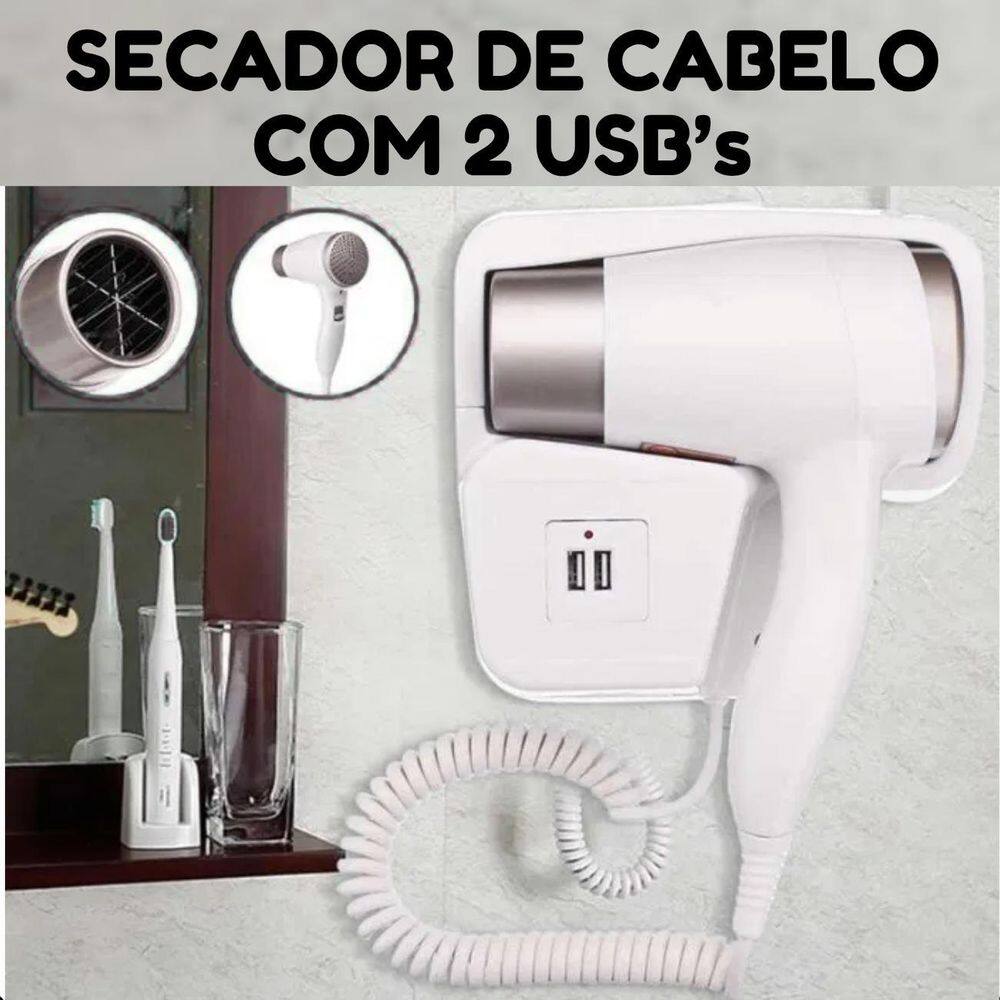 Secador De Parede Branco Usb Quente E Frio 220V
