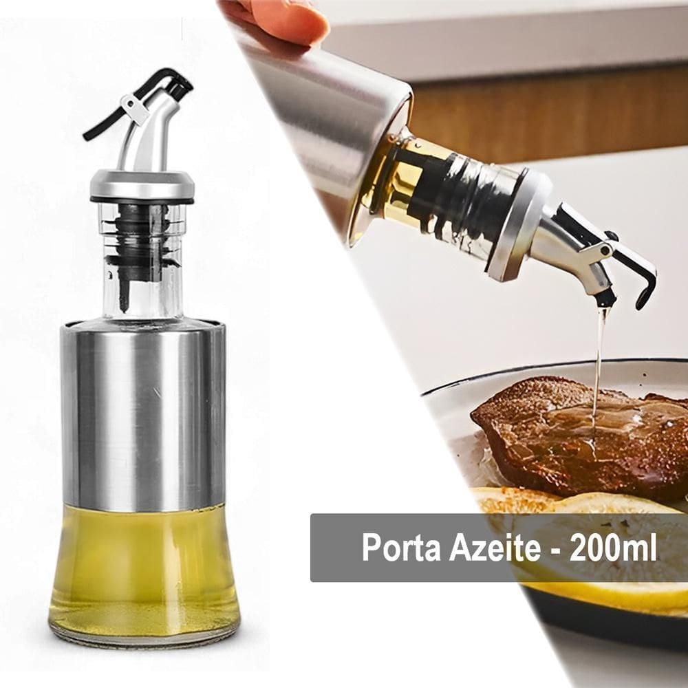 Porta Azeite Óleo E Vinagre 200Ml Galheteiro Vidro Aço Inox