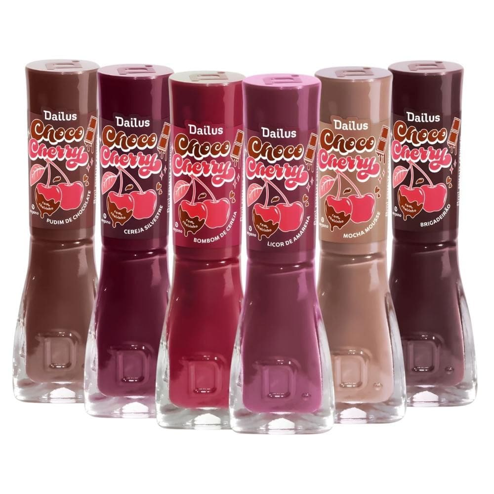 Kit Dailus Esmalte Cremoso Choco Cherry: Bombom De Cereja, Cereja Silvestre, Licor De Amarena, Mocha Mousse, Pudim De Chocolate e Brigadeirão