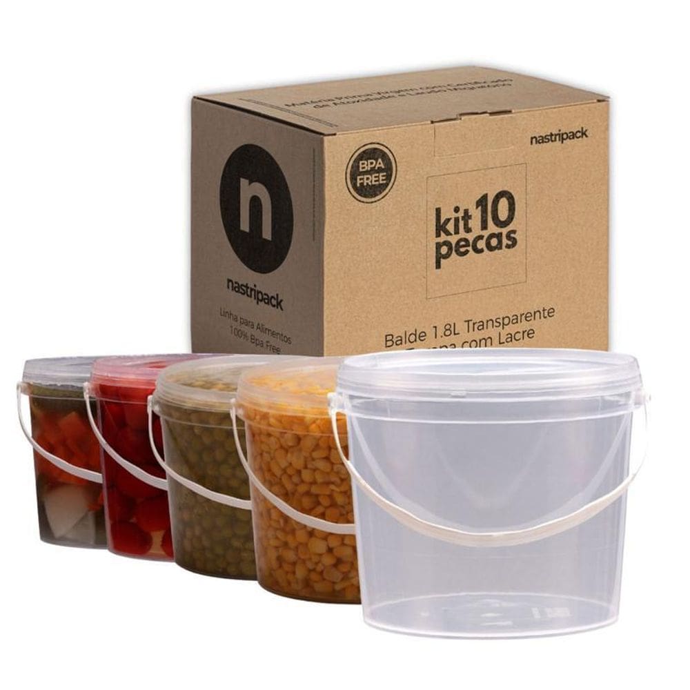 Balde 1.8 L Com Tampa Atóxico Bpa Free 10 Pcs