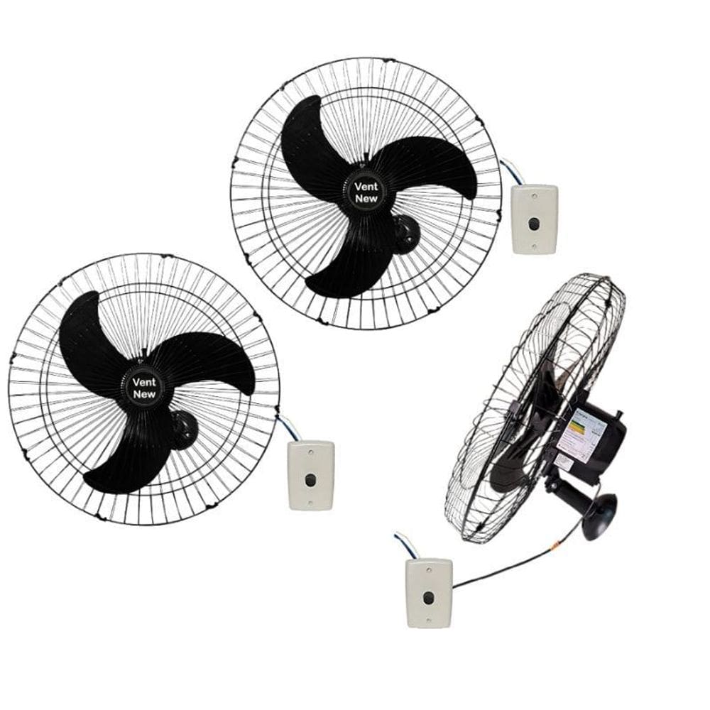Ventilador De Parede Vent New 60Cm Bivolt 200W Preto 3 Unid