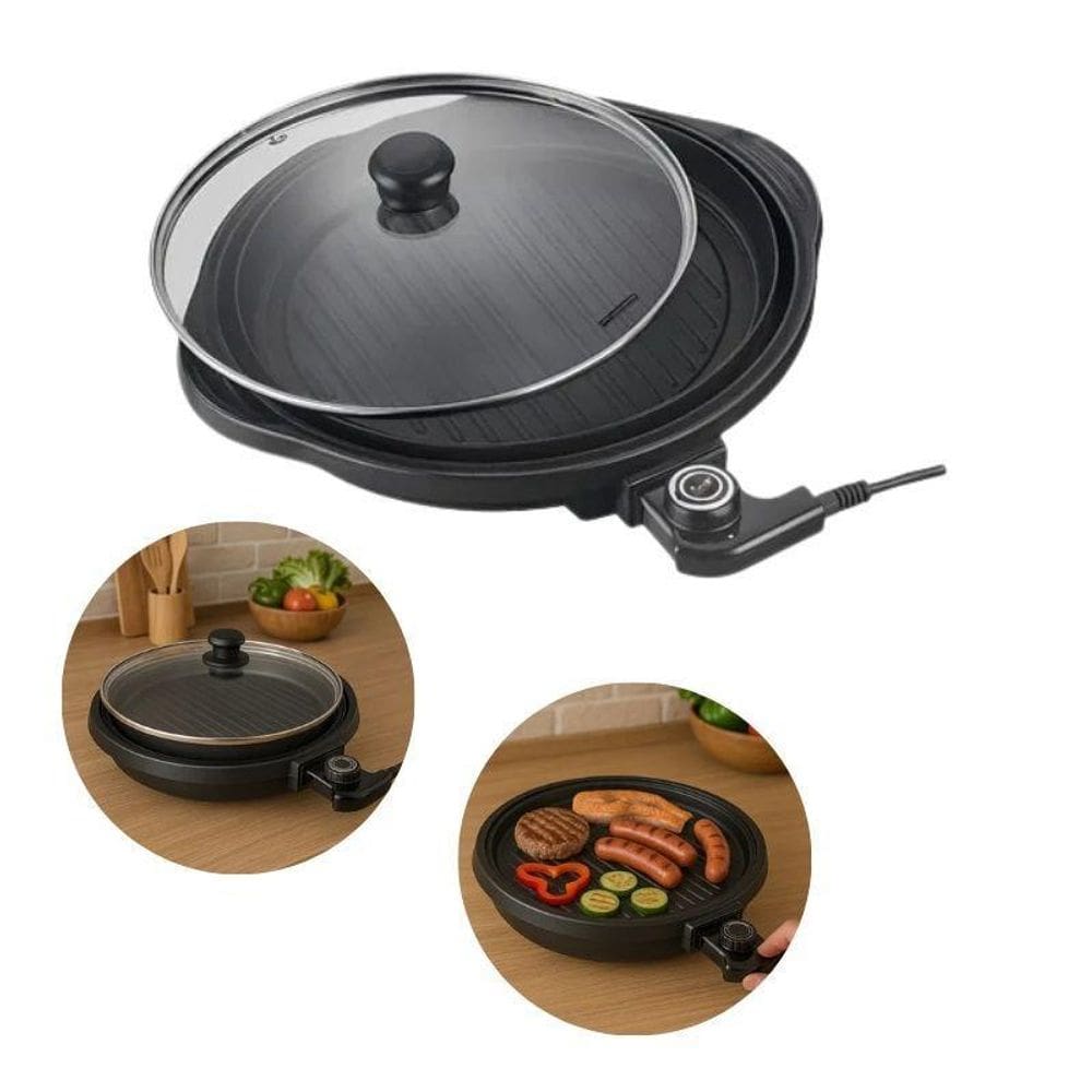 Grill Elétrico 127V Redondo Premium 1200W Com Termostato