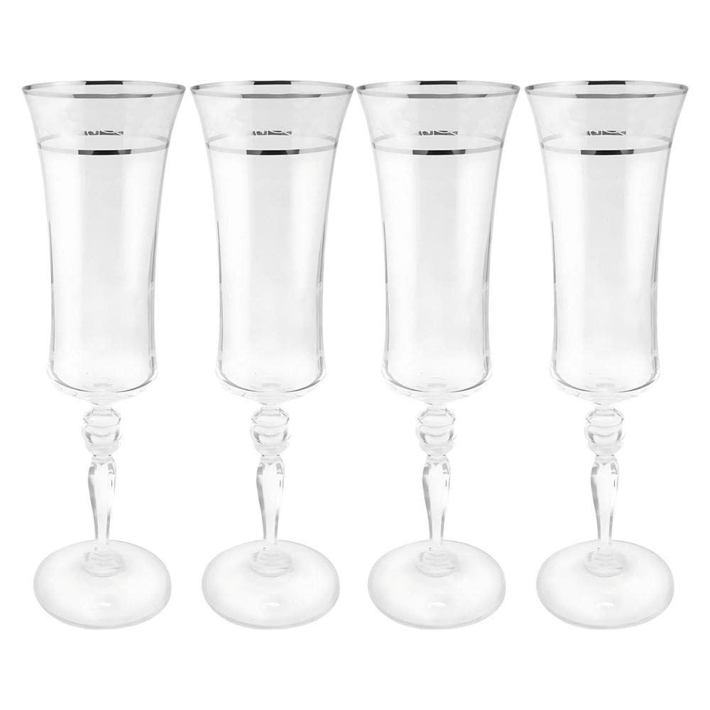 Jogo Taças Champanhe 300Ml 4 Pçs Grace Cristal Friso Platino